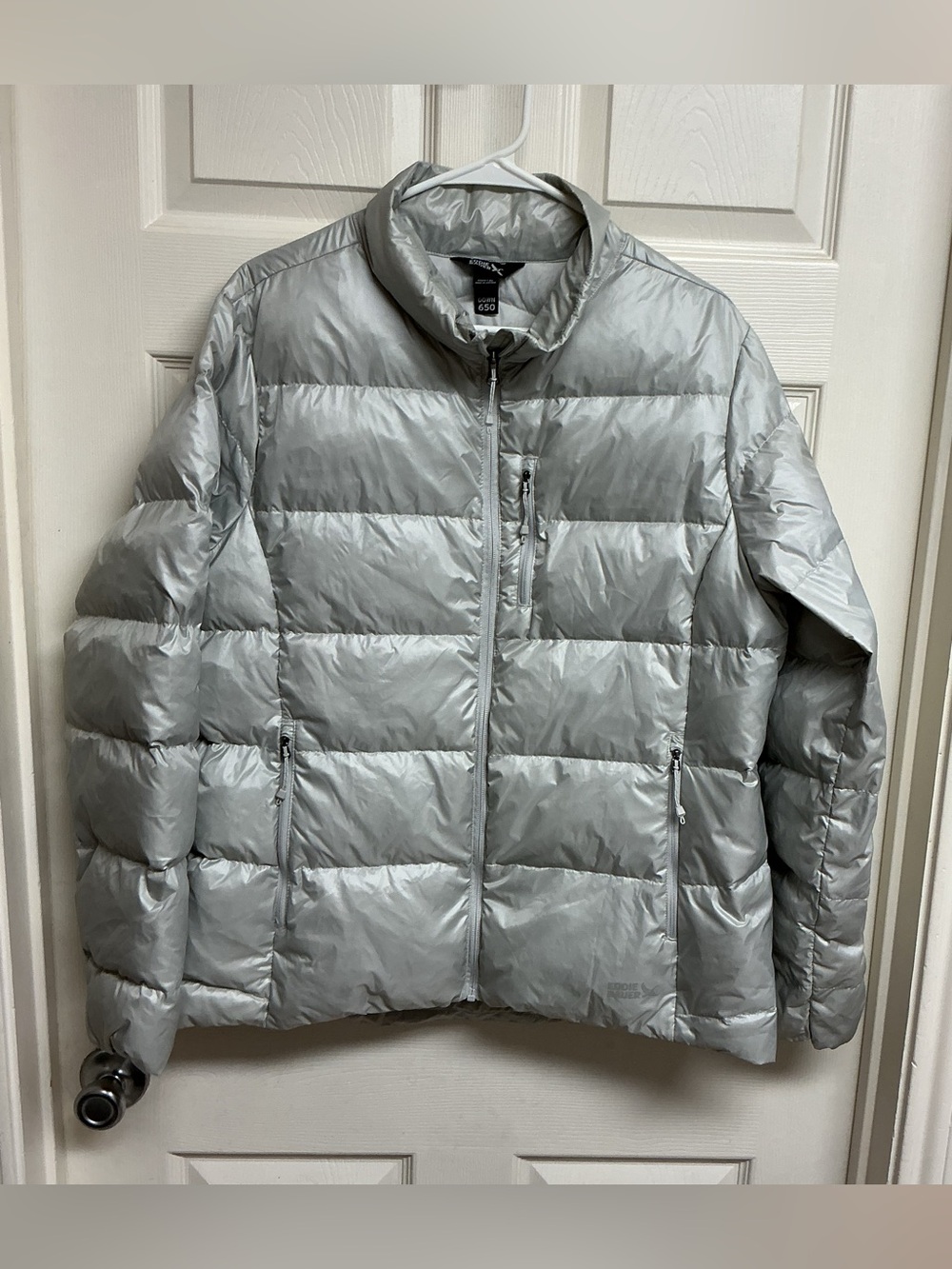 Eddie Bauer XL 650-Fill Down Lightweight Packable Silver Gray Puffer Jacket
